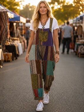 Rhea L/XL Colorful Patchwork Women's Overalls